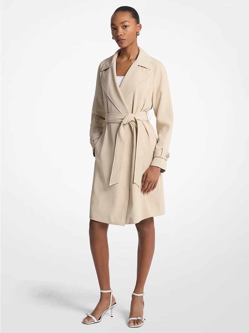 Draped Woven Trench Coat by Michael Kors
